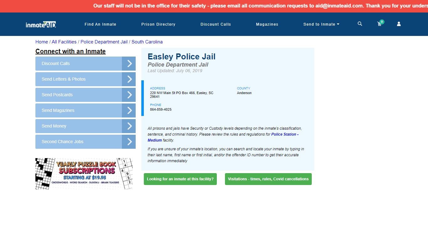 Easley Police Jail & Inmate Search - Easley, SC